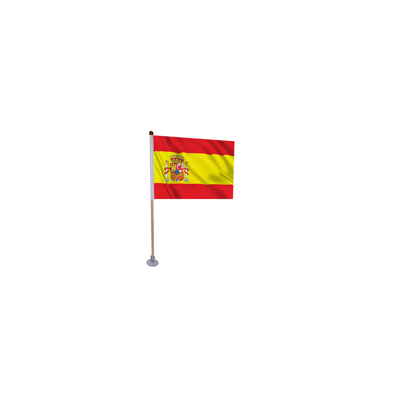 10 drapeaux Espagne de 21 x 14cm sur hampe avec ventouse de 32cm - bois/tissu