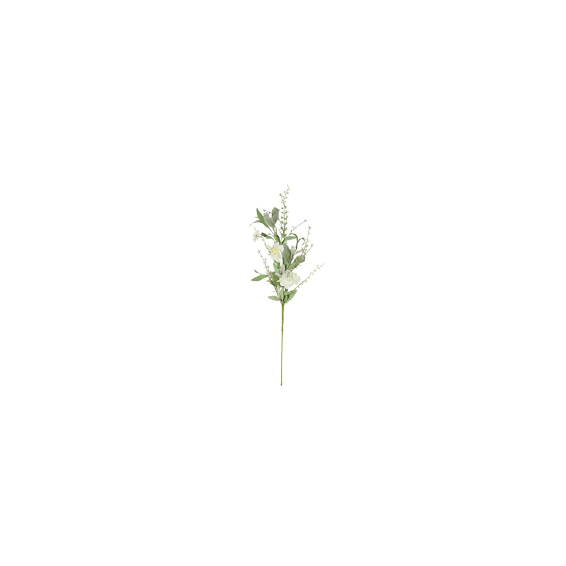 Branche de feuillages et fleurs blanches - Haut. 70cm