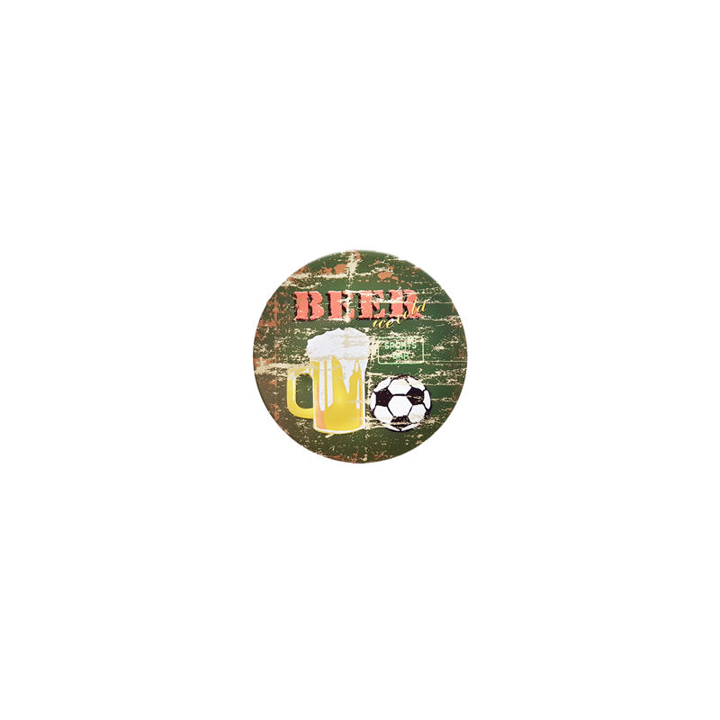 Plaque métal ronde 3D BIÈRE ET FOOT - Diam. 30cm