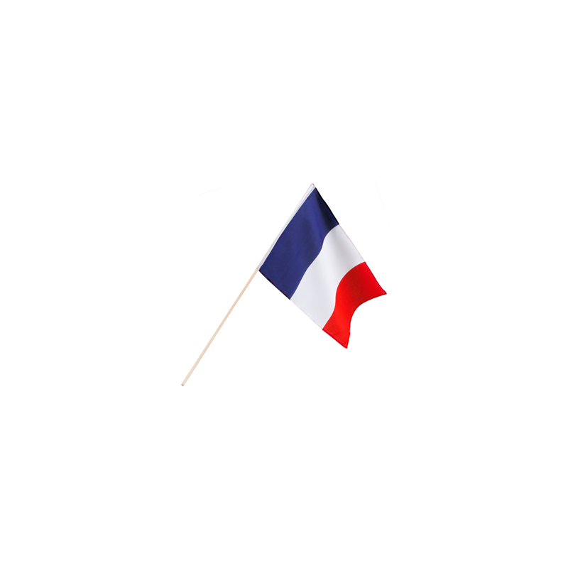 Drapeau à la main polyester France (30 x 45 cm / 76 cm bâton)