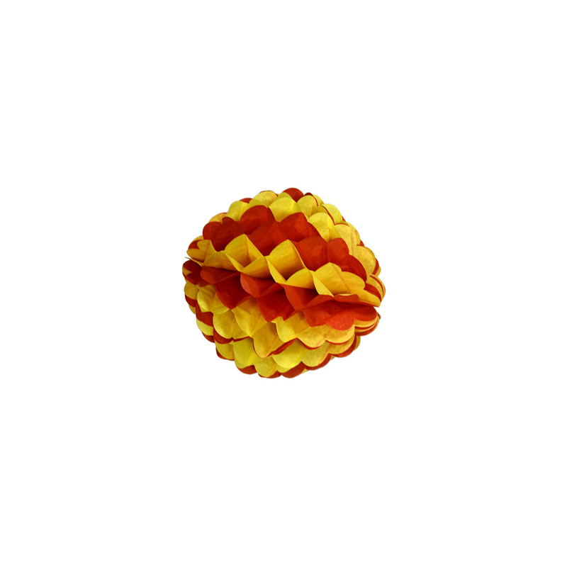 Boule festonnée rouge et jaune - papier ignifuge - Diam. 25cm