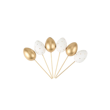 6 Pics Œufs de Pâques Blanc et Or 16 x 4 cm