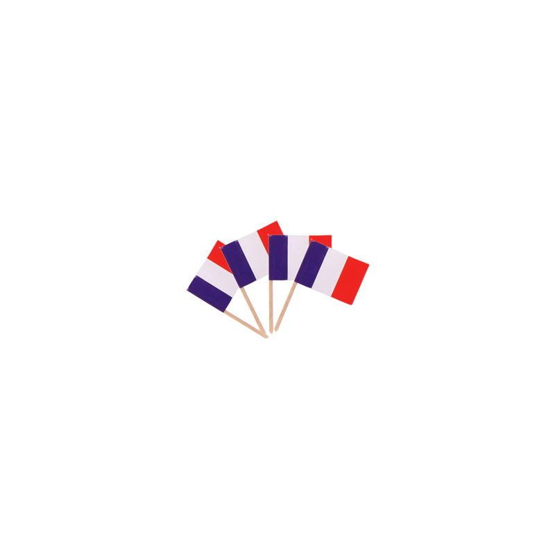 Drapeaux mini France x50 papier - 3.5 x 2.5cm (pic en bois de 6.5cm)