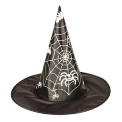 Chapeau de sorcière noir  et  toile d'araignée blanche (Taille adulte)