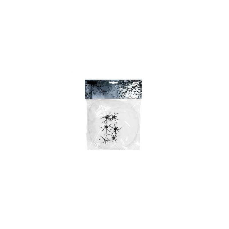 Toile d'araignée avec 5 araignées - 100 grs - ouate/PVC