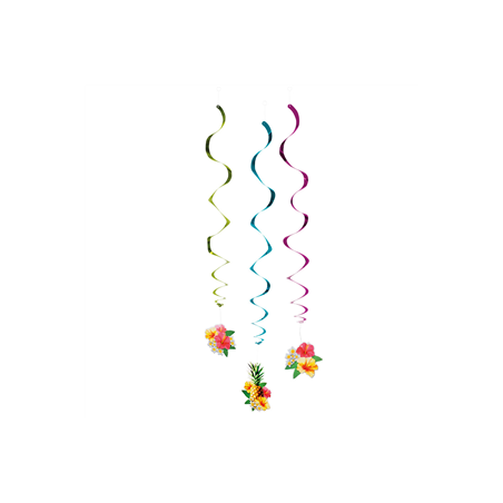 Set de 3 suspensions motifs exotiques - pvc et carton - hauteur 60 cm