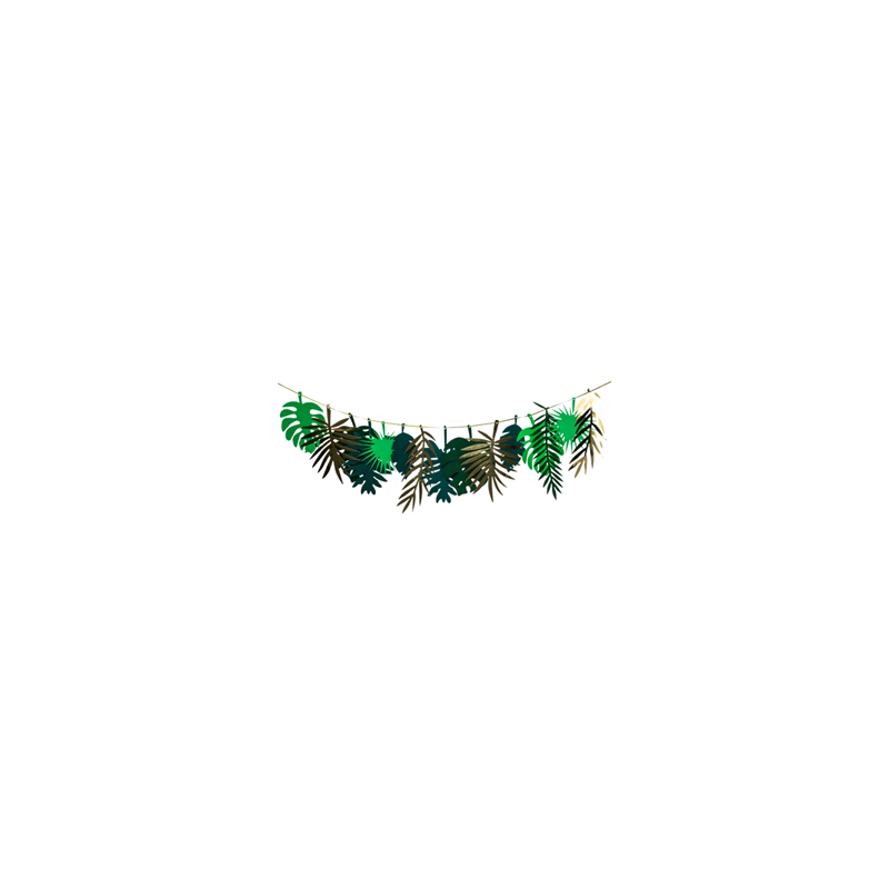Guirlande de feuilles tropicales or et dégradé de vert - papier Long. 200cm