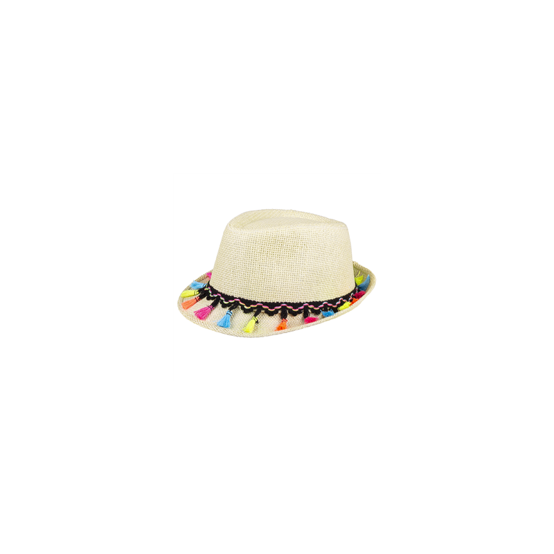 Chapeau de paille à pompons colorés - Taille adulte