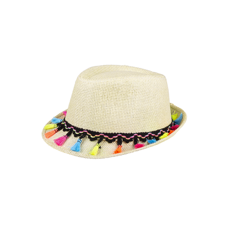 Chapeau de paille à pompons colorés - Taille adulte