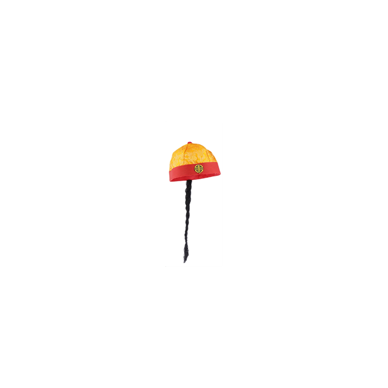 Chapeau Chinois avec tresse - Jaune et rouge - Taille adulte