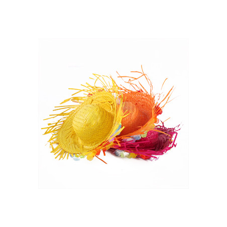 Chapeau exotique paille (différents coloris) - Haut. 11cm Diam. 36cm