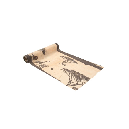 Chemin de table Safari mousseline beige et moka 28cm x 3m