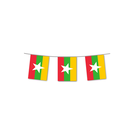 Guirlande drapeaux Birmanie 10 fanions 21 x 21cm - papier Long. 420cm