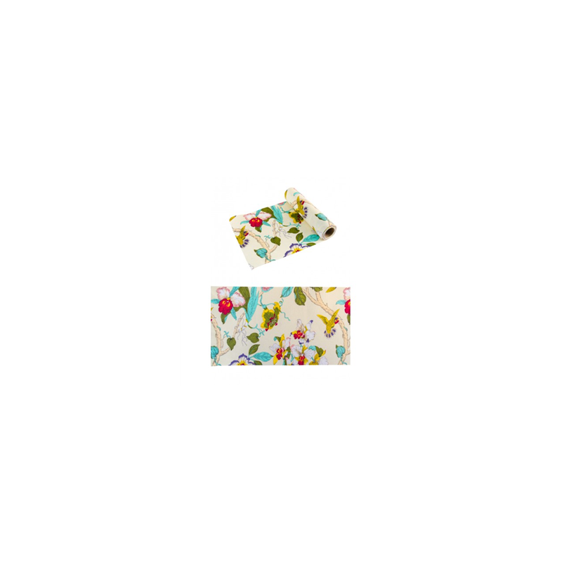 Chemin de table en lin motif floral 28cm x 3m