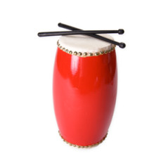 Tambourin Chinois - bois - H.28 cm/Diam.15 cm