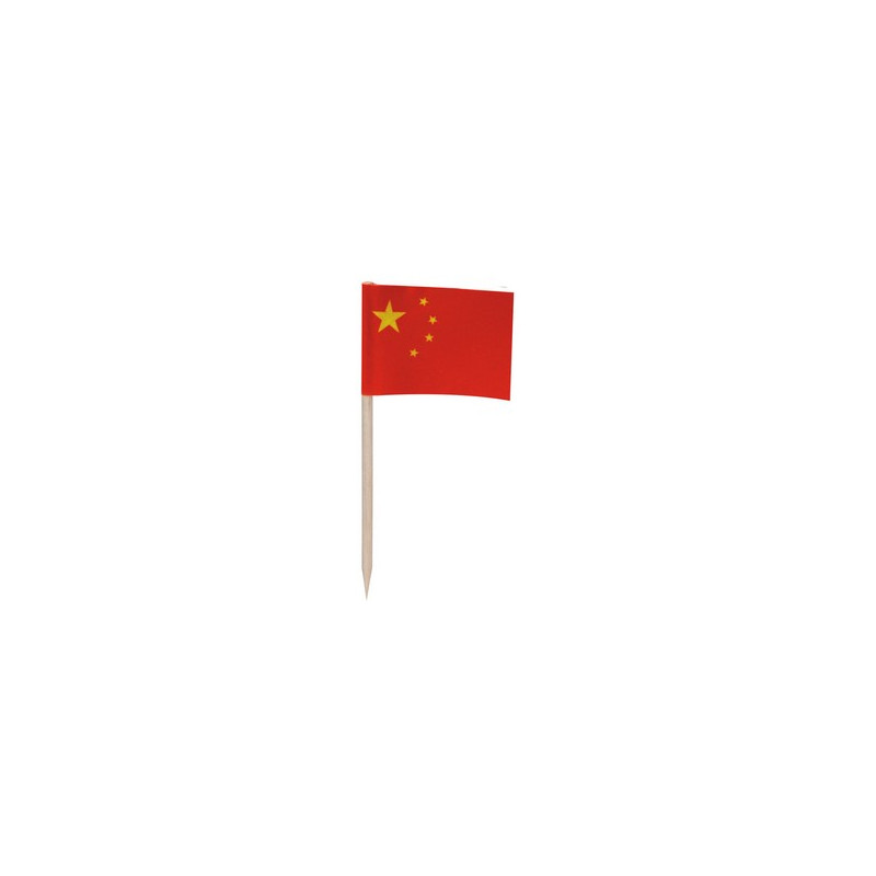 Drapeaux mini Chine x50 papier - 3.5 x 2.5cm (pic en bois de 6.5cm)