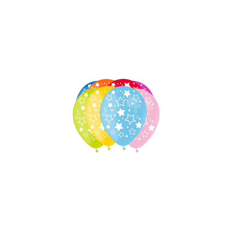 Ballon multicolore motif étoiles x8 - Diam. 29cm