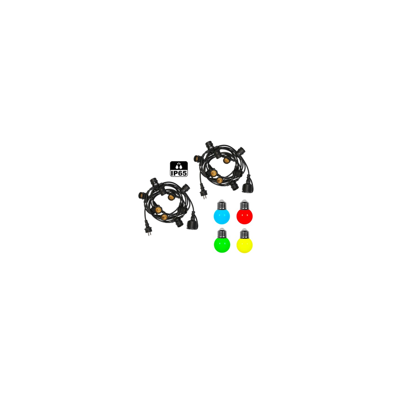 Guirlande Guinguette 10 Ampoules multicolores IP65 câble noir / Long. 10 m