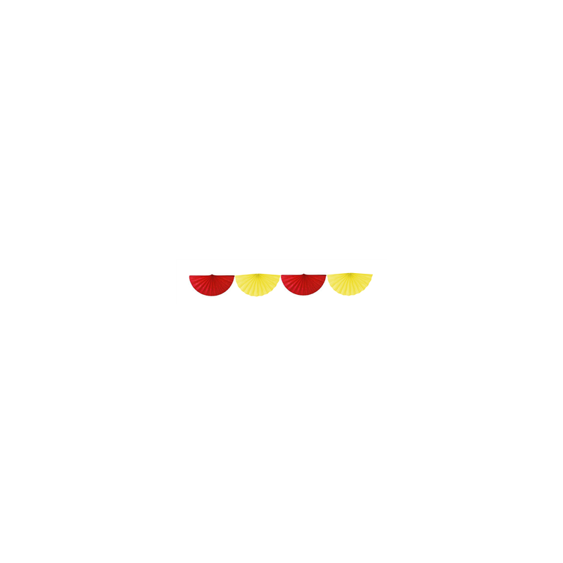 Guirlande de 8 éventails rouges et jaunes 15cm - papier Long. 230cm