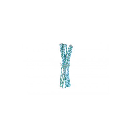 Lot de 10 pailles à chevrons bleus / papier - 20 cm