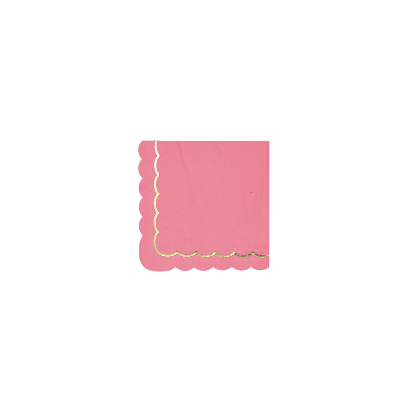 Lot de 16 serviettes en papier rose et or 33x33 cm