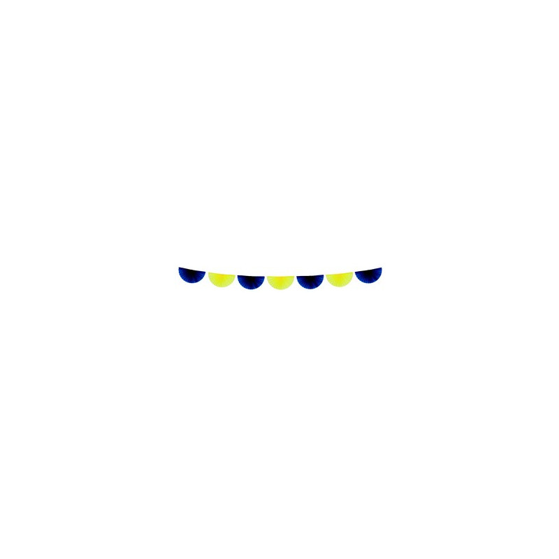 Guirlande de 7 éventails bleu/jaune 3 m - papier*