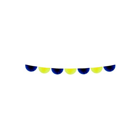 Guirlande de 7 éventails bleu/jaune 3 m - papier*