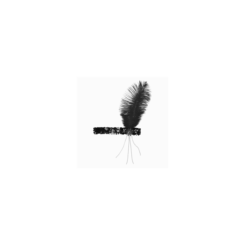 Bandeau Flapper Sequins et plumes noires