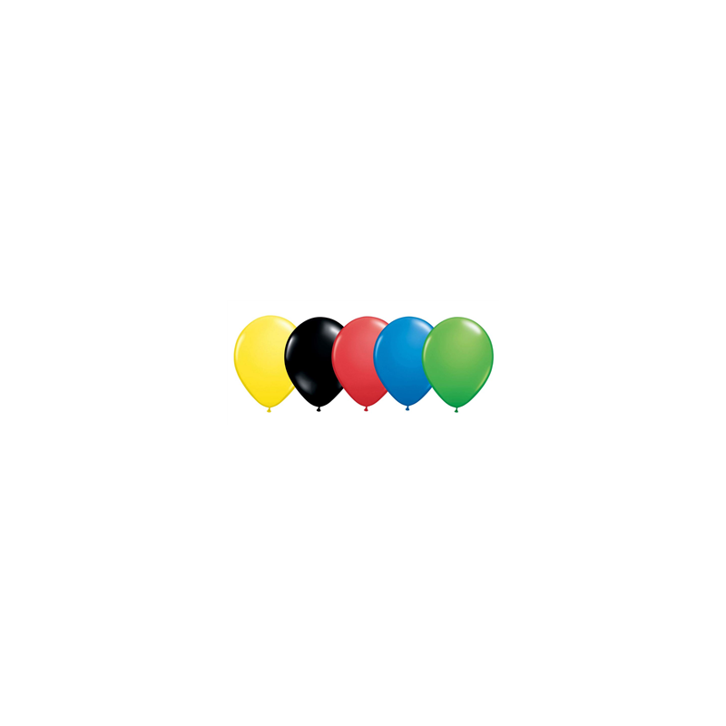 Ballons x 10 (5 couleurs) vert jaune rouge noir bleu) - Diam. 29 cm
