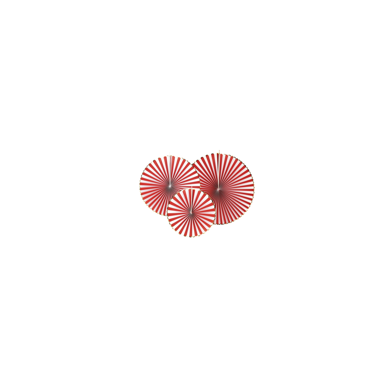 Lot de 3 éventails rayé rouge et blanc - carton 40-32-23cm