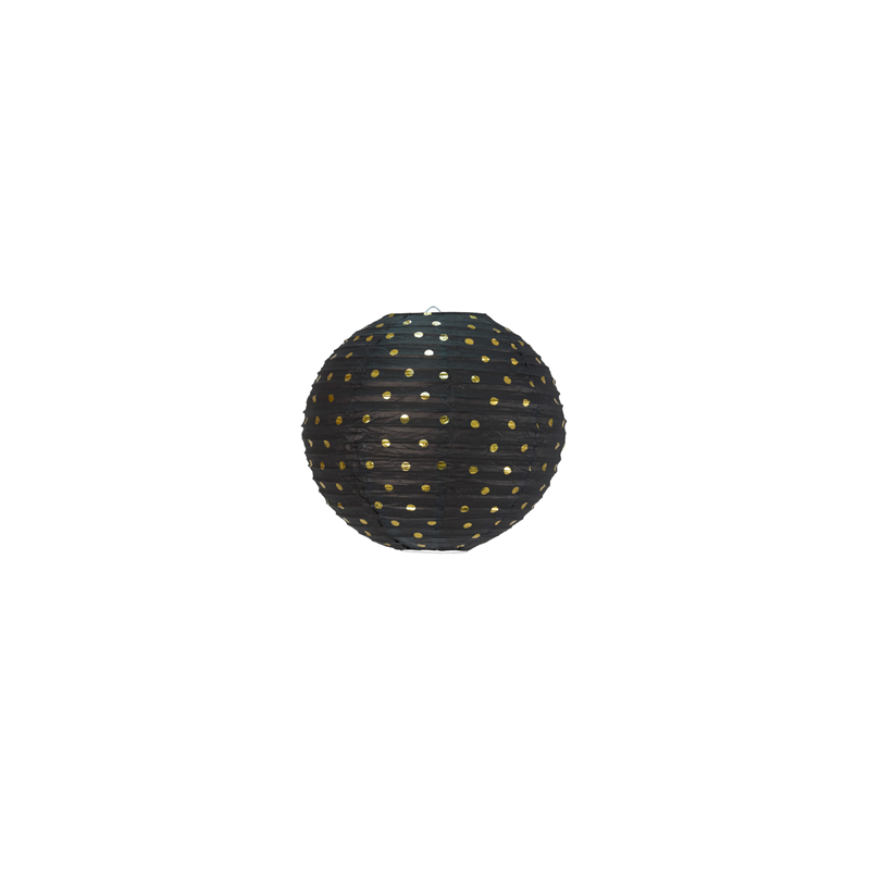Lanterne japonaise en papier noir à pois or - Diam. 35cm