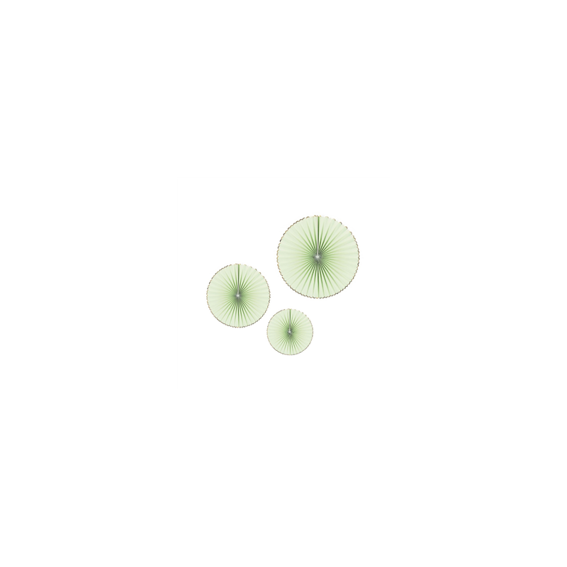 Lot de 3 éventails vert et or - carton 40-32-23cm