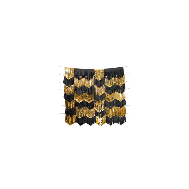 Lot de 7 Guirlandes Tassels noirs et or métallisé PET- Long. 200cm