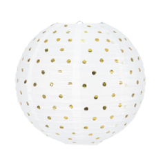 Lanterne japonaise en papier blanc à pois or - Diam. 35cm