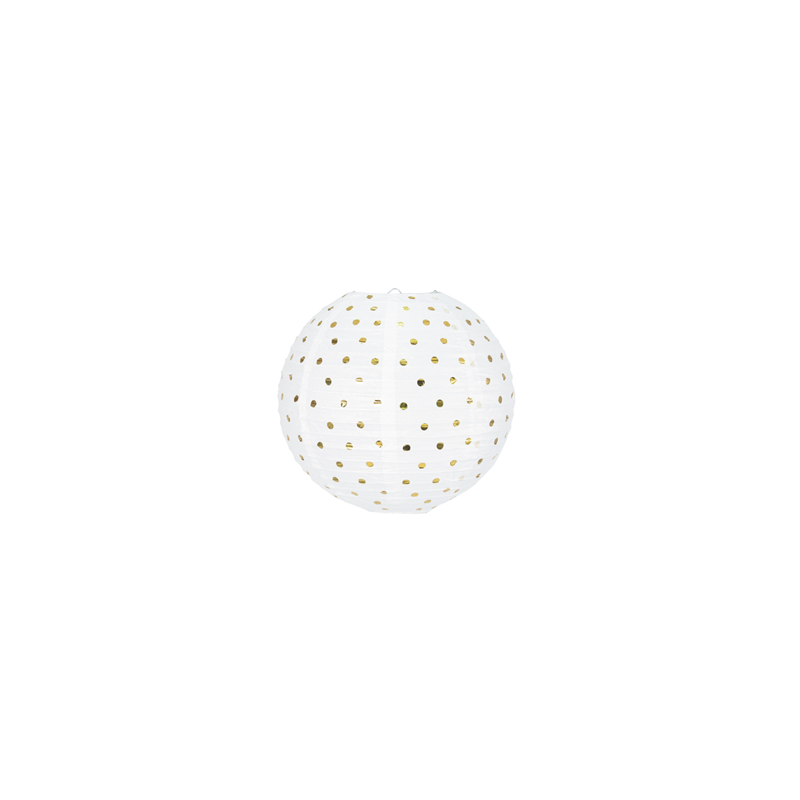 Lanterne japonaise en papier blanc à pois or - Diam. 35cm