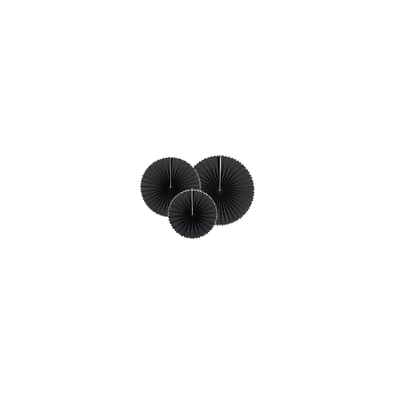 Lot de 3 éventails noir et or - carton 40-32-23cm