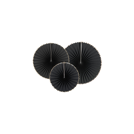 Lot de 3 éventails noir et or - carton 40-32-23cm