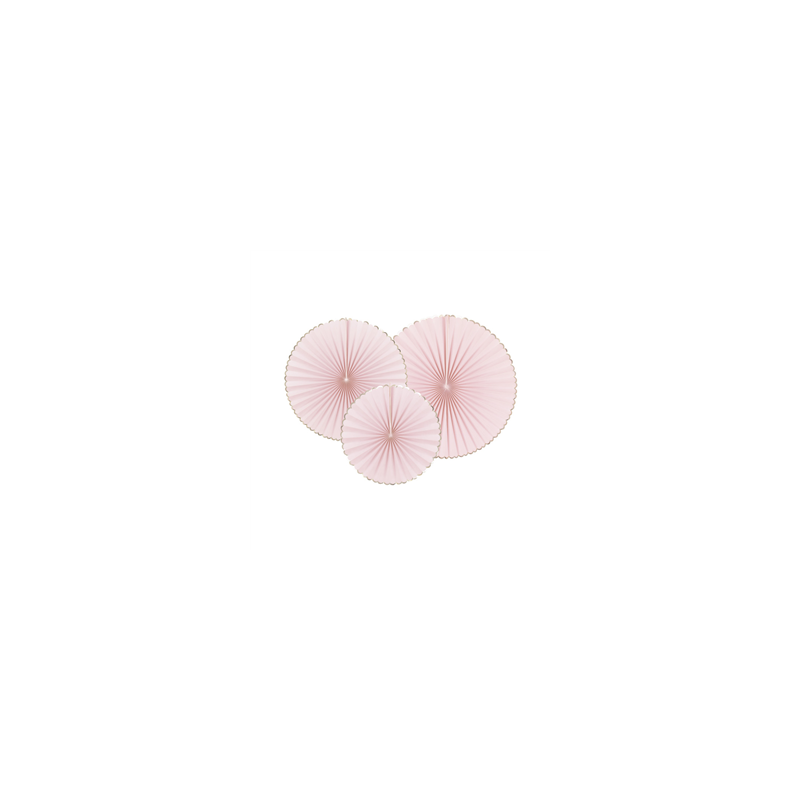 Lot de 3 éventails rose et or - carton 40-32-23cm