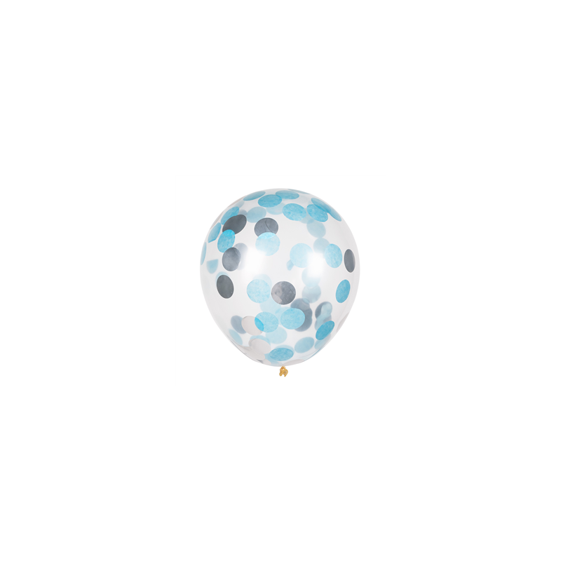 Lot de 5 Ballons transparents confettis bleu  et  argent 29cm