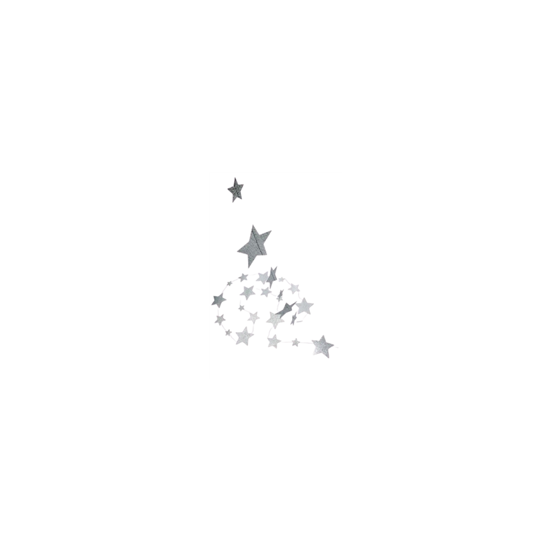 Guirlande de 45 Étoiles Papier Paillettes Argent 5m - Étoiles 4/7/10cm