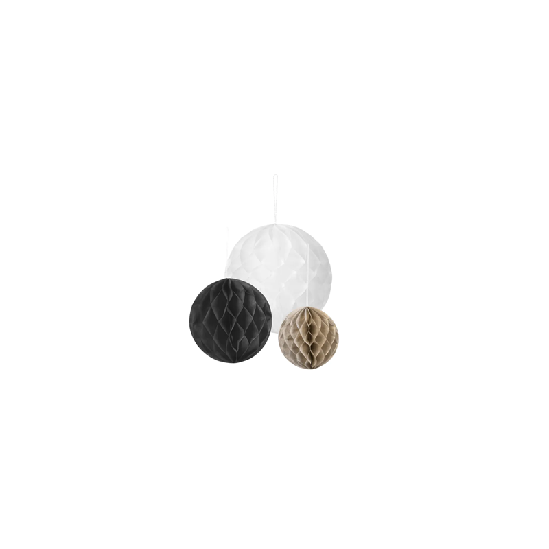 Lot de 3 boules en papier nid d'abeille - 3 couleurs (Diam. 20 / 15 / 10 cm)
