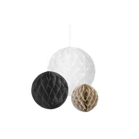 Lot de 3 boules en papier nid d'abeille - 3 couleurs (Diam. 20 / 15 / 10 cm)