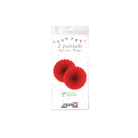Lot de 2 éventails rouge papier - Diam. 25cm