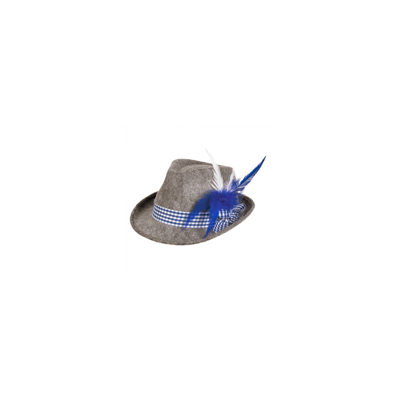 Chapeau tyrolien avec plume bleue - Feutrine - hauteur 29 cm larg 24 cm