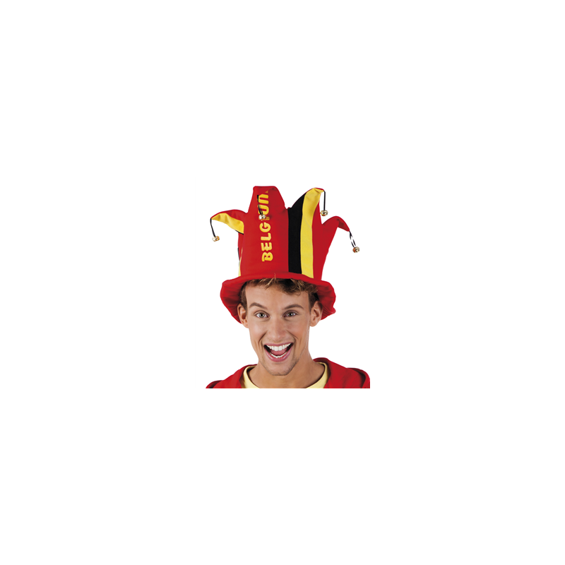 Chapeau à grelots aux couleurs Belgique en feutrine - Haut. 27cm Diam. 18cm