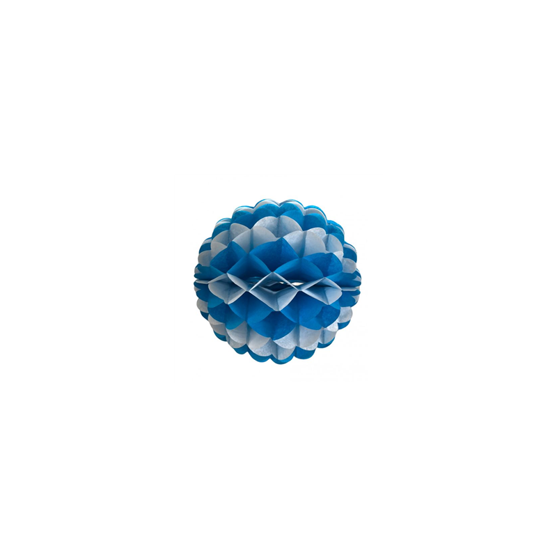 Boule festonnée blanche et bleue turquoise - papier ignifuge - Diam. 25cm