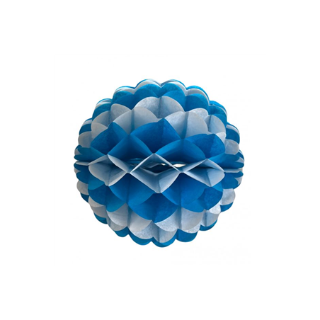 Boule festonnée blanche et bleue turquoise - papier ignifuge - Diam. 25cm