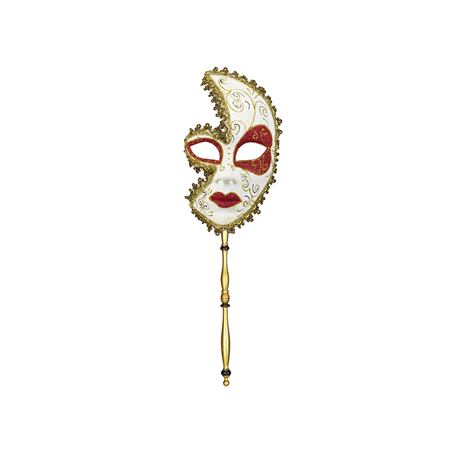 Masque Comédia Del Arte Venise sur baton 55 x 13 x 7 cm