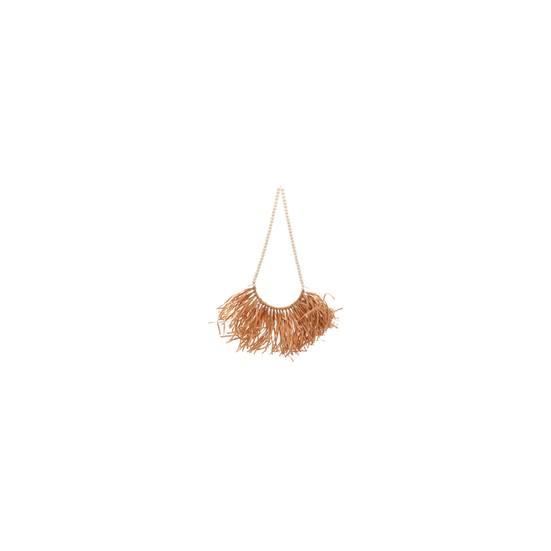 Suspension en perles et raphia marron 40 x 47cm