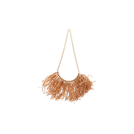 Suspension en perles et raphia marron 40 x 47cm